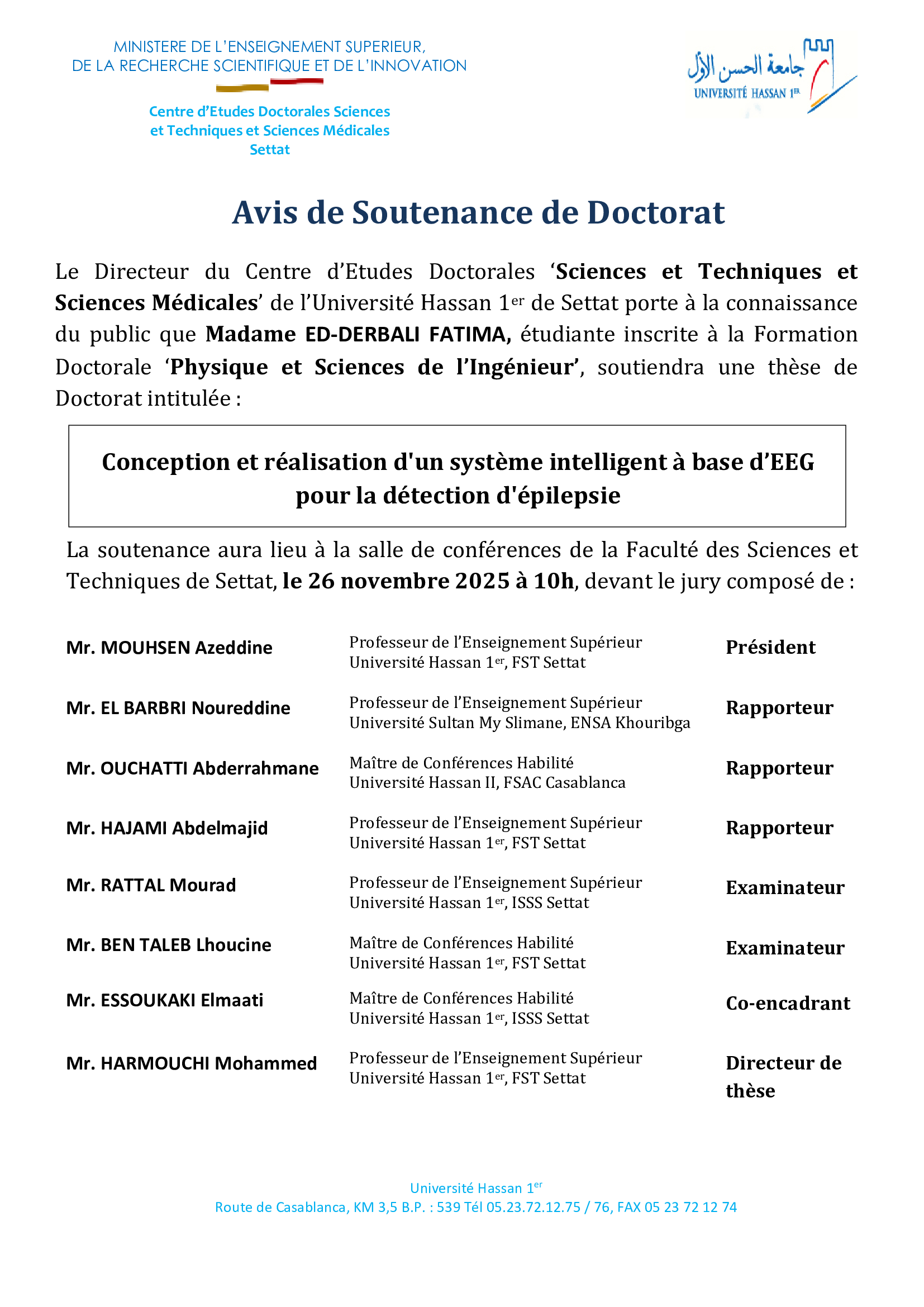 Avis de Soutenance de Doctorat