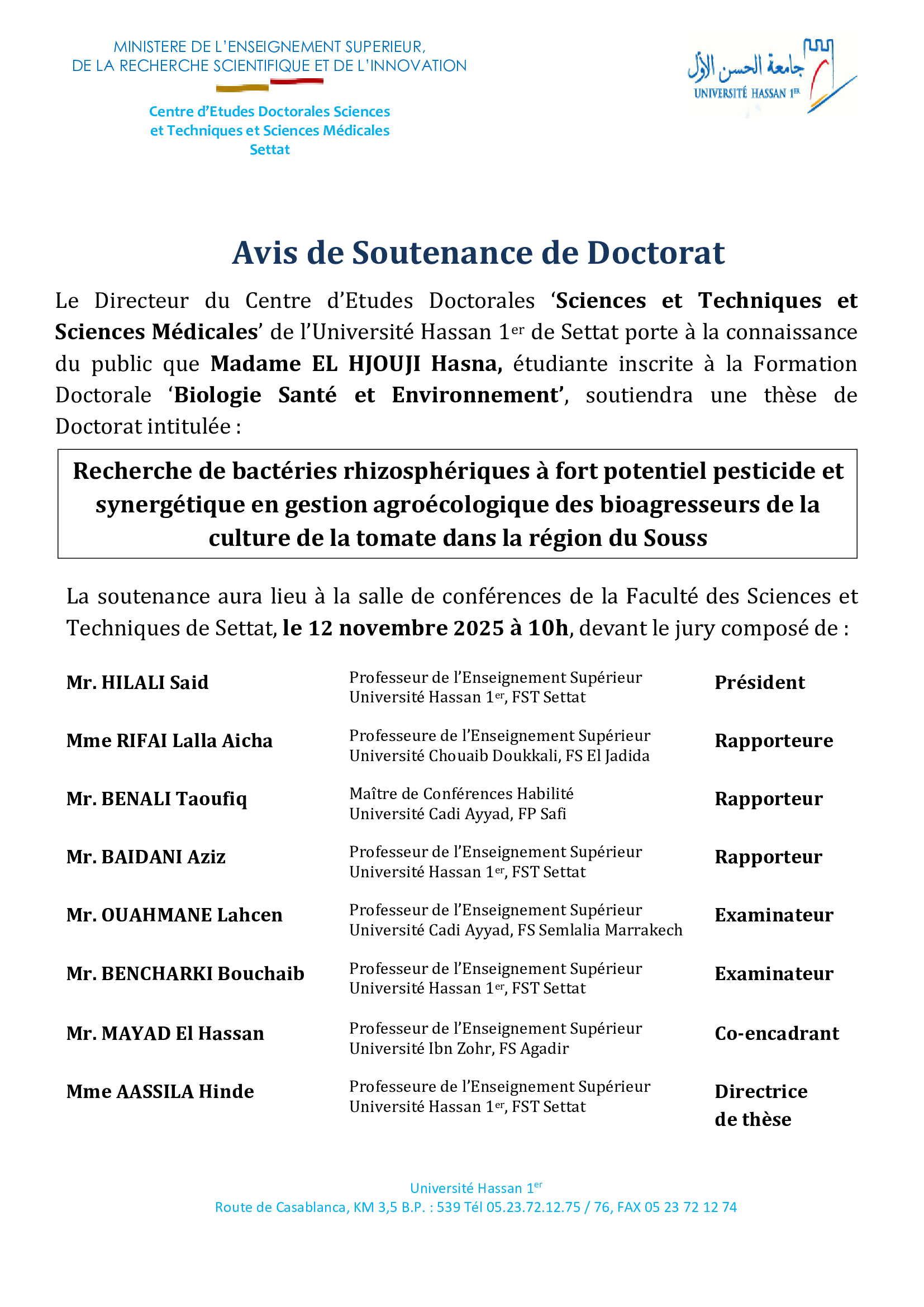 Avis de Soutenance de Doctorat