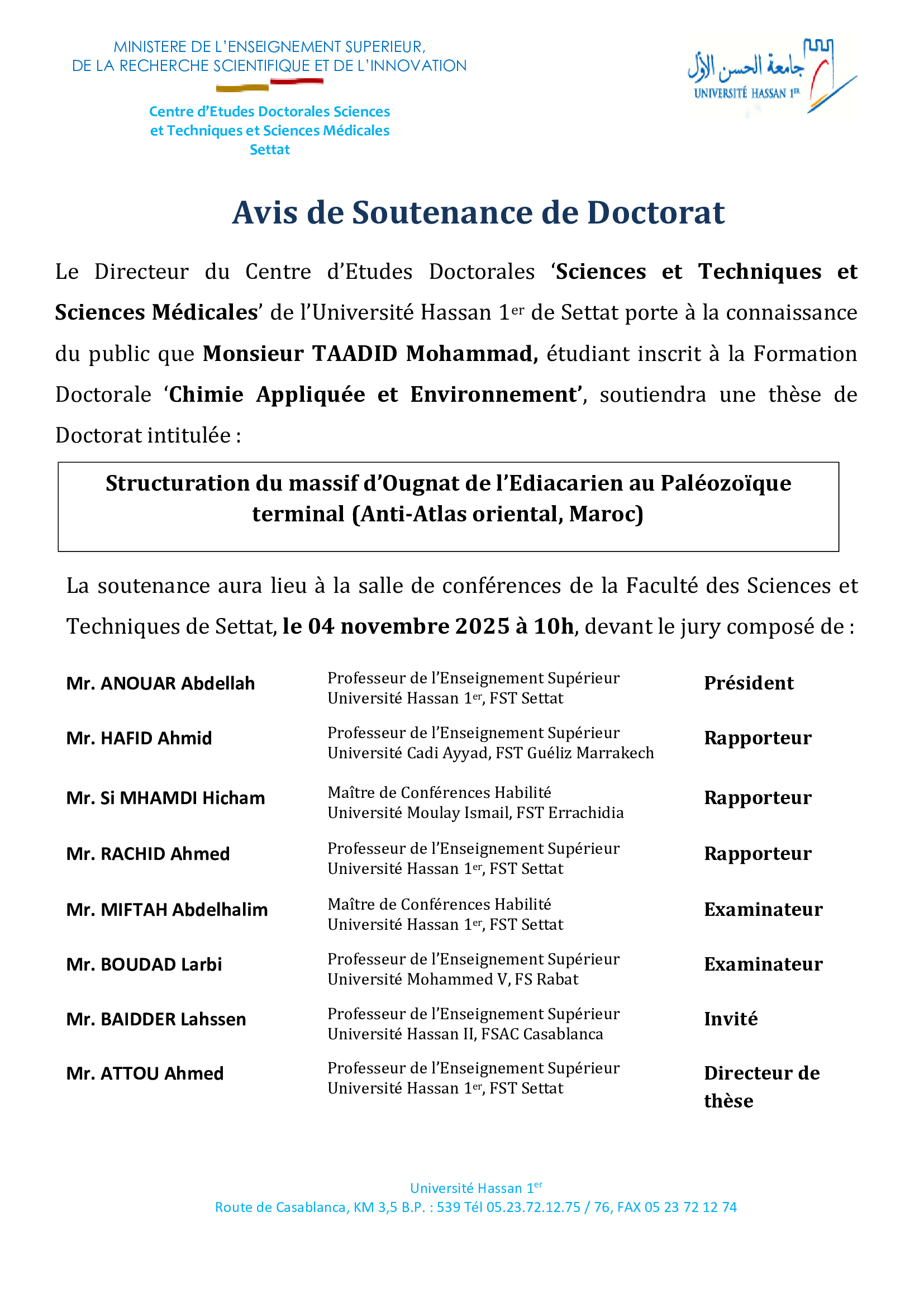 Avis de Soutenance de Doctorat