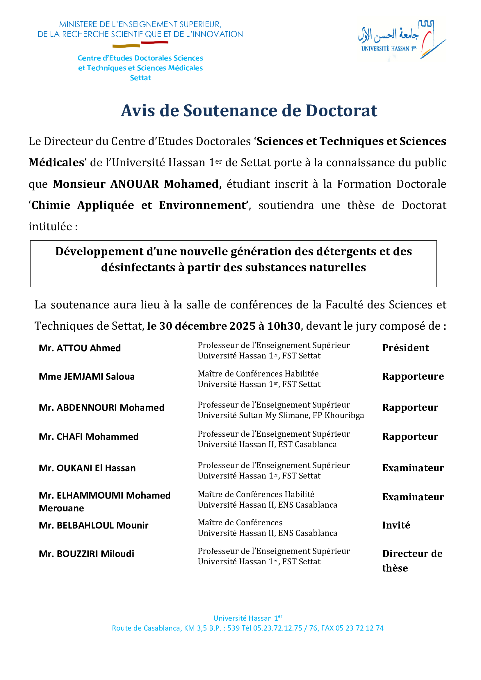 Avis de Soutenance de Doctorat