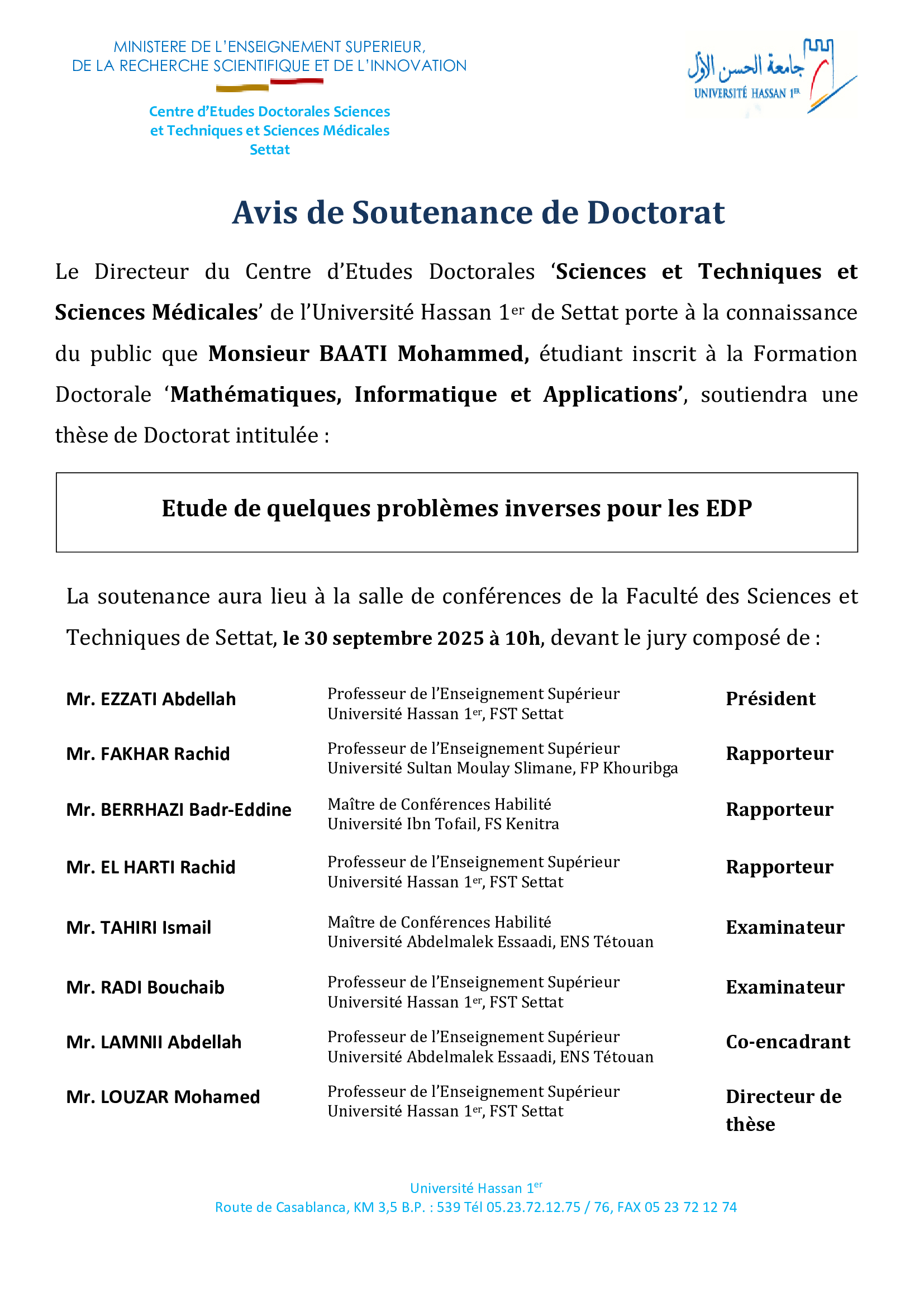 Avis de Soutenance de Doctorat