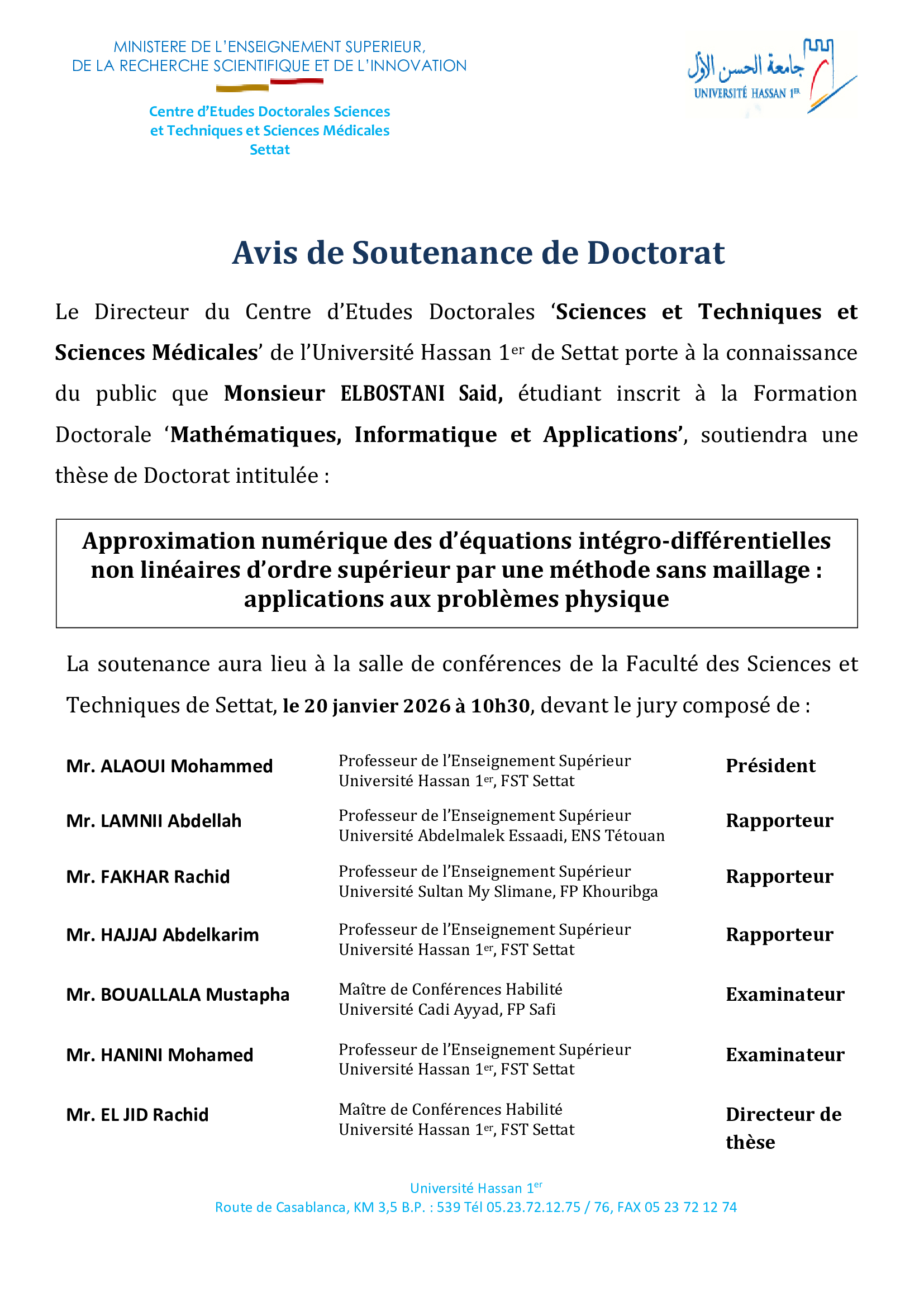 Avis de Soutenance de Doctorat