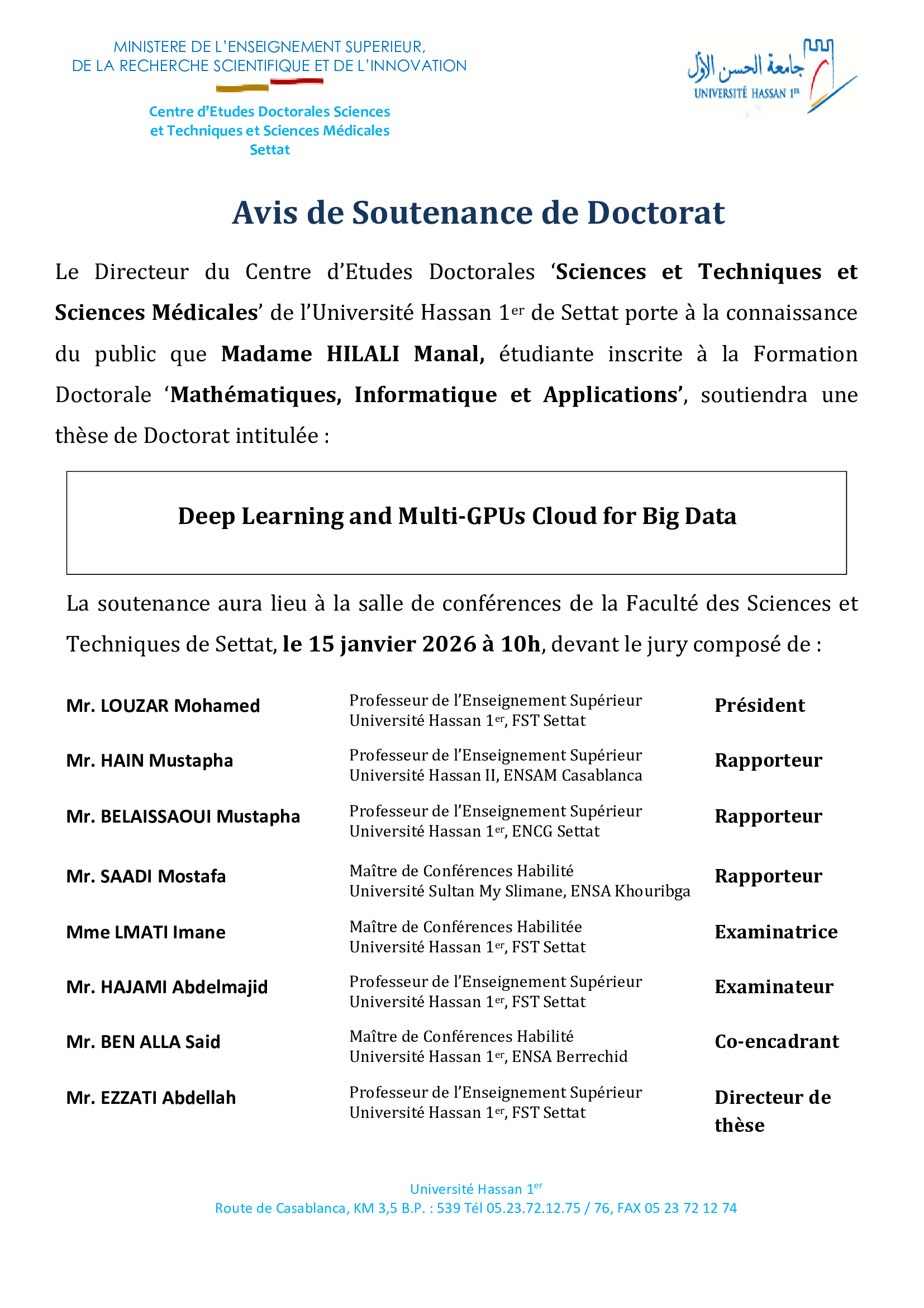 Avis de Soutenance de Doctorat