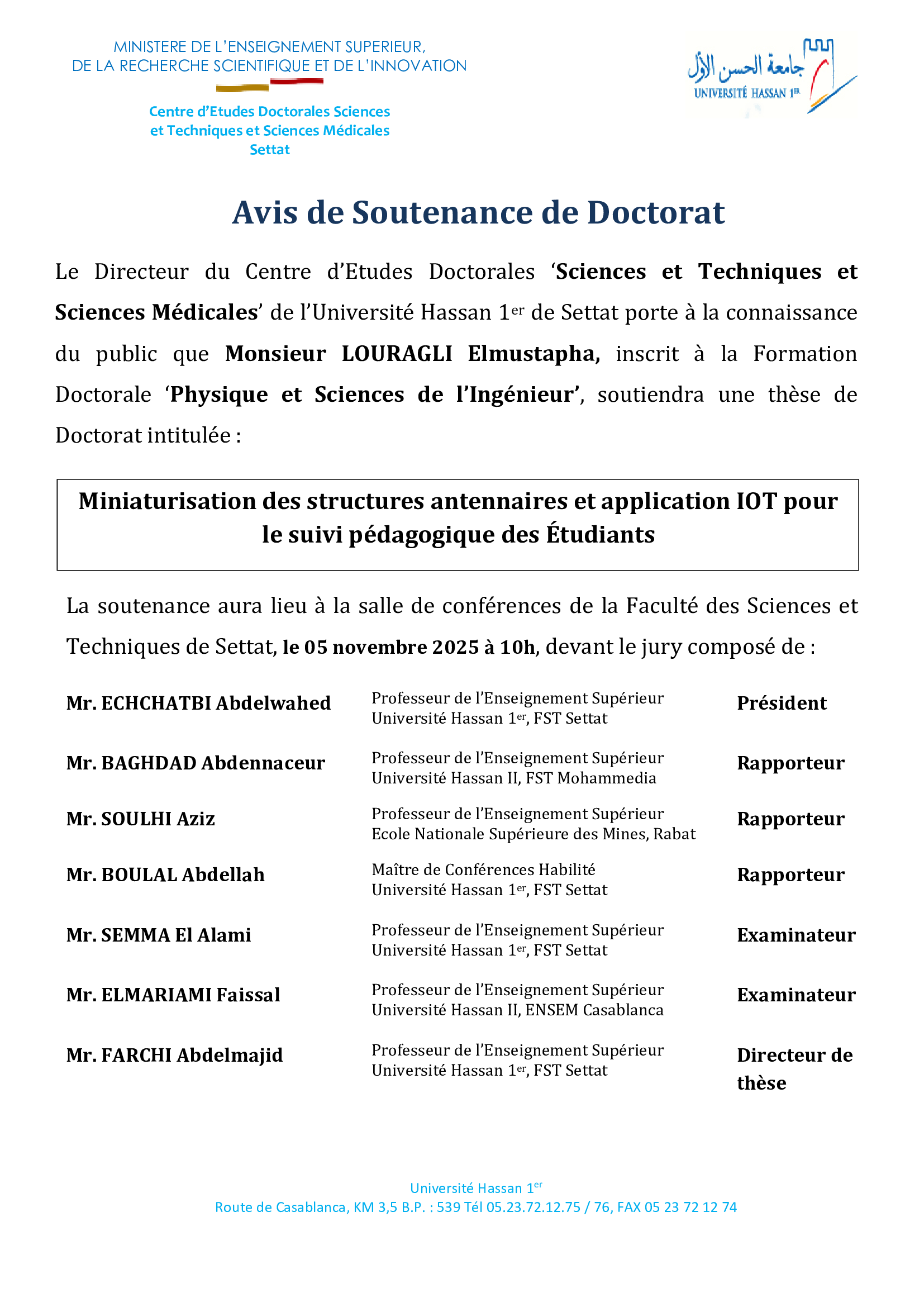 Avis de Soutenance de Doctorat