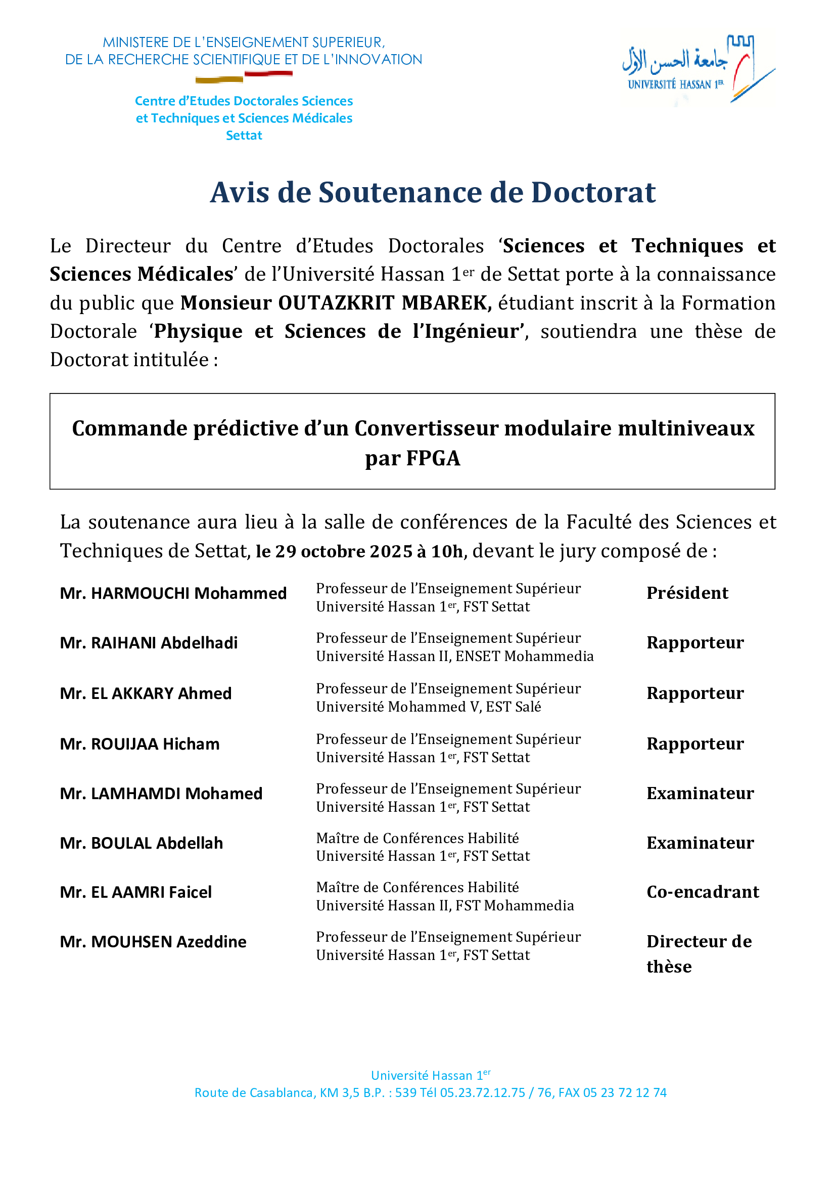 Avis de Soutenance de Doctorat