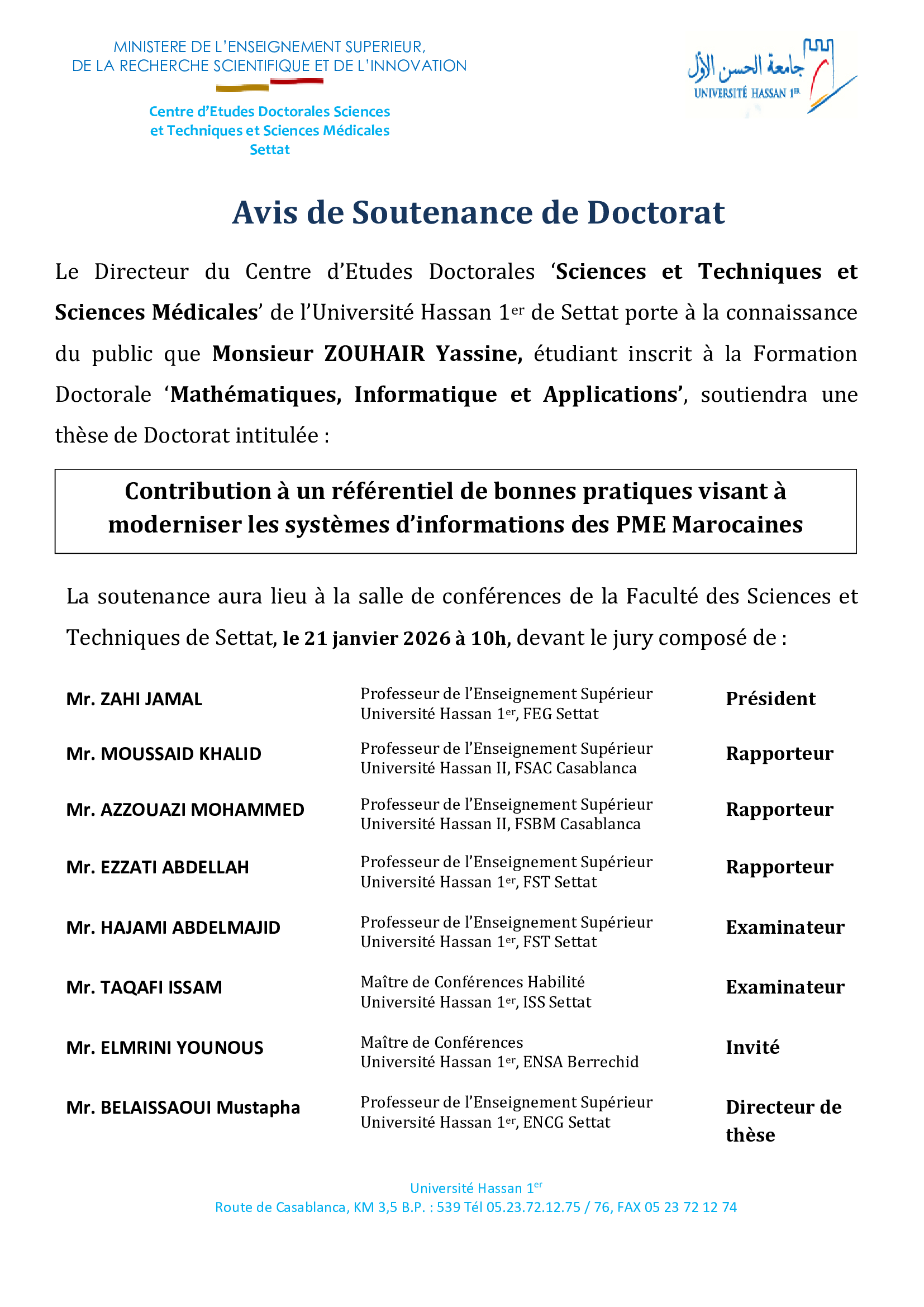 Avis de Soutenance de Doctorat